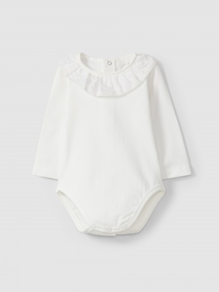Bodysuit with ruffled embroidered collar Bodysuit with ruffled embroidered collar