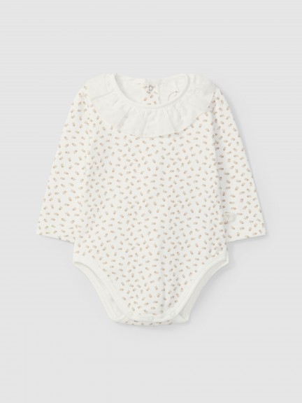 Bodysuit with ruffled embroidered collar Bodysuit with ruffled embroidered collar