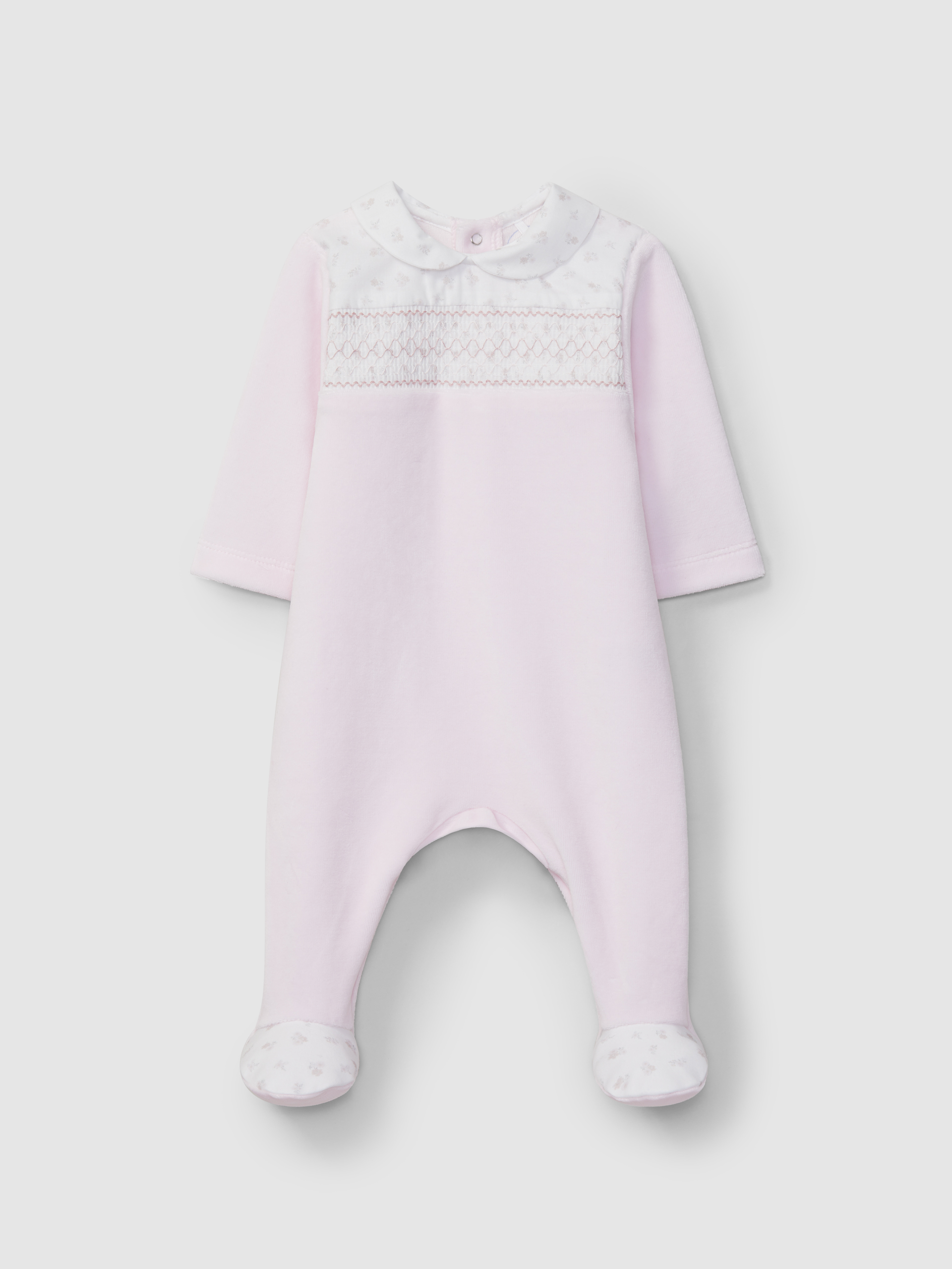 Babygrow in velvet with smocking