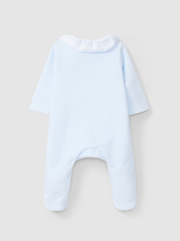 Babygrow velours à col à volant avec broderie Babygrow velours à col à volant avec broderie