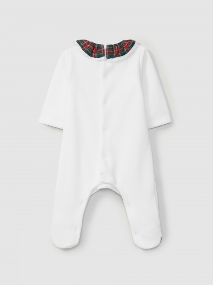 Babygrow velvet plaid ruffled collar with lace Babygrow velvet plaid ruffled collar with lace