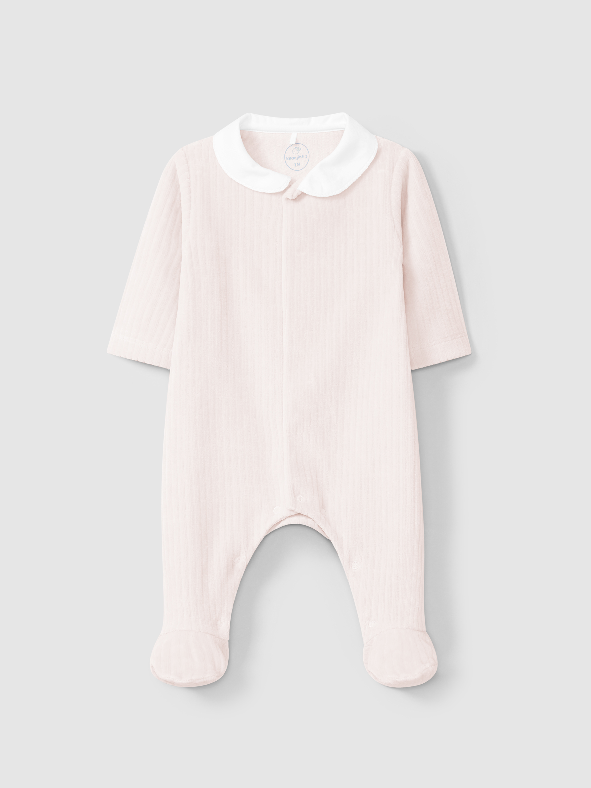 Babygrow in wide-ribbed velvet with round collar