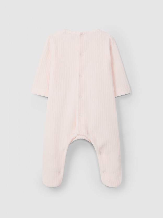 Babygrow em veludo com detalhe de folho Babygrow em veludo com detalhe de folho