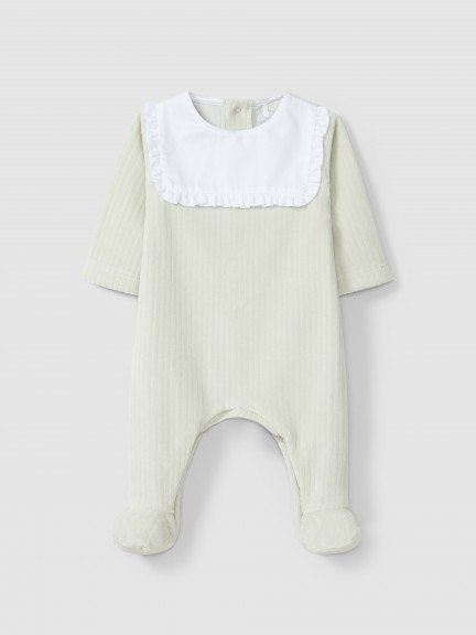 Babygrow em veludo com detalhe de folho Babygrow em veludo com detalhe de folho