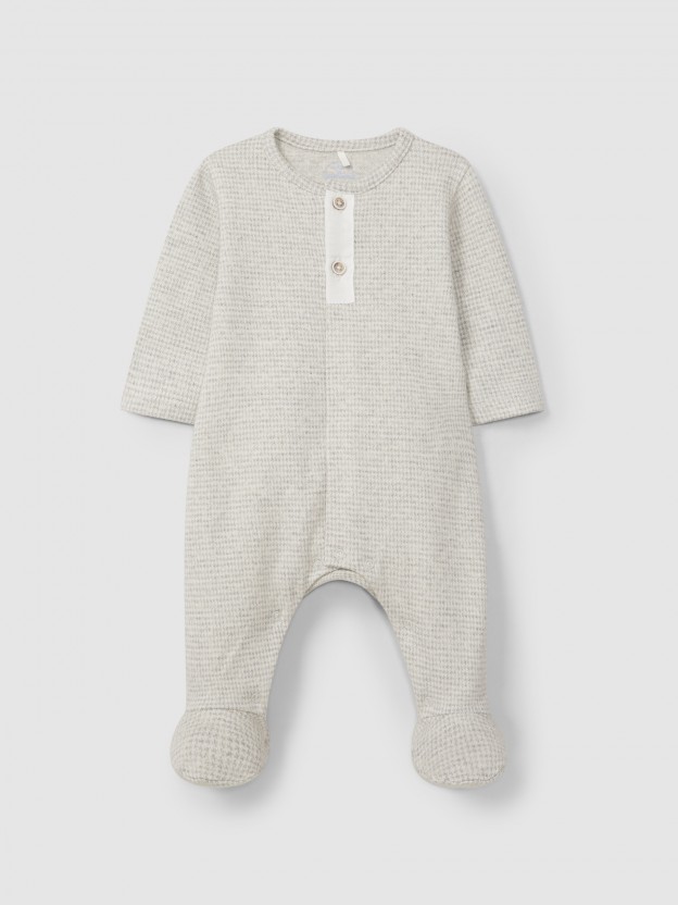 Babygrow � col rond maille jacquard � pied-de-poule