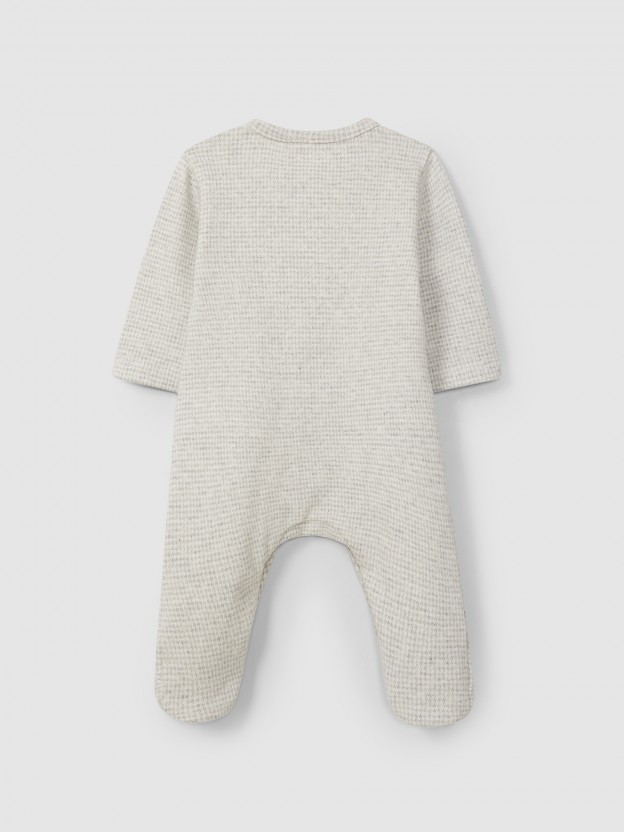Babygrow � col rond maille jacquard � pied-de-poule
