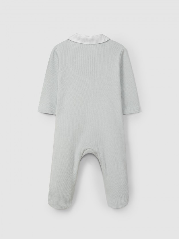Babygrow en maille cannelée à col claudine imprimé Babygrow en maille cannelée à col claudine imprimé
