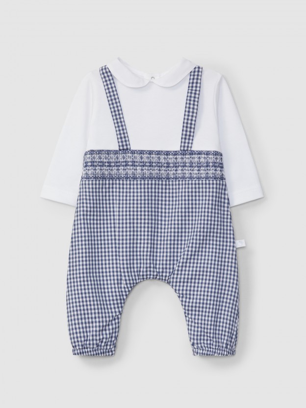 Two-in-one smocked romper with print
