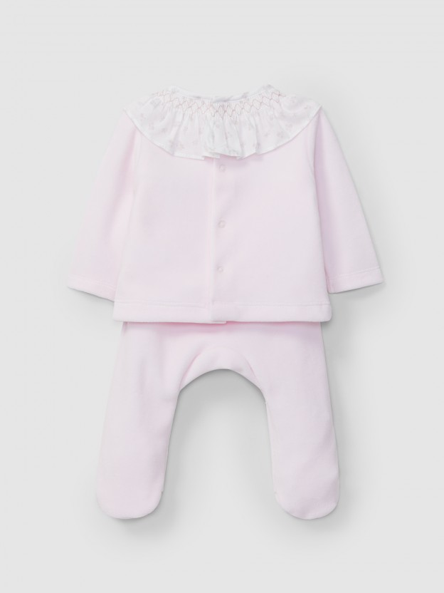 Two-piece set floral ruffled collar with smocking Two-piece set floral ruffled collar with smocking