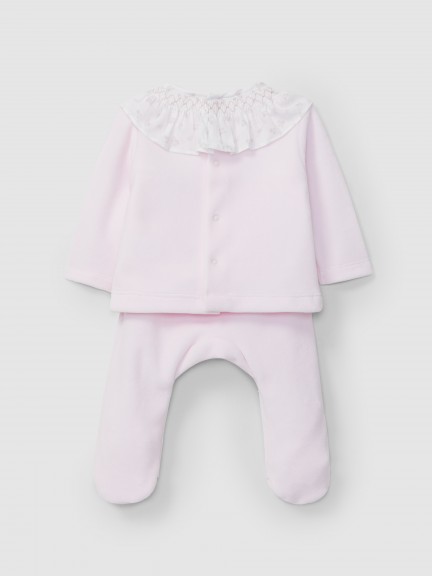 Two-piece set floral ruffled collar with smocking Two-piece set floral ruffled collar with smocking
