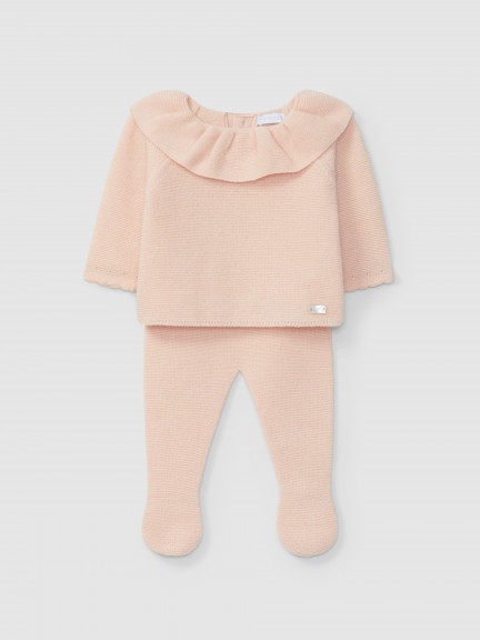 Knitted two-piece set with ruffled collar Knitted two-piece set with ruffled collar