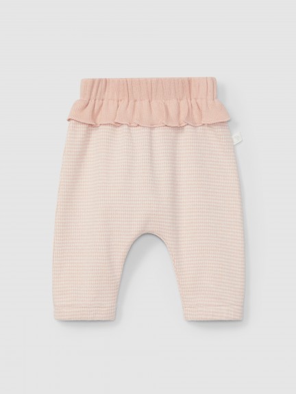 Pantalon pull-up en maille jacquard � pied-de-poule avec d�tail de volant