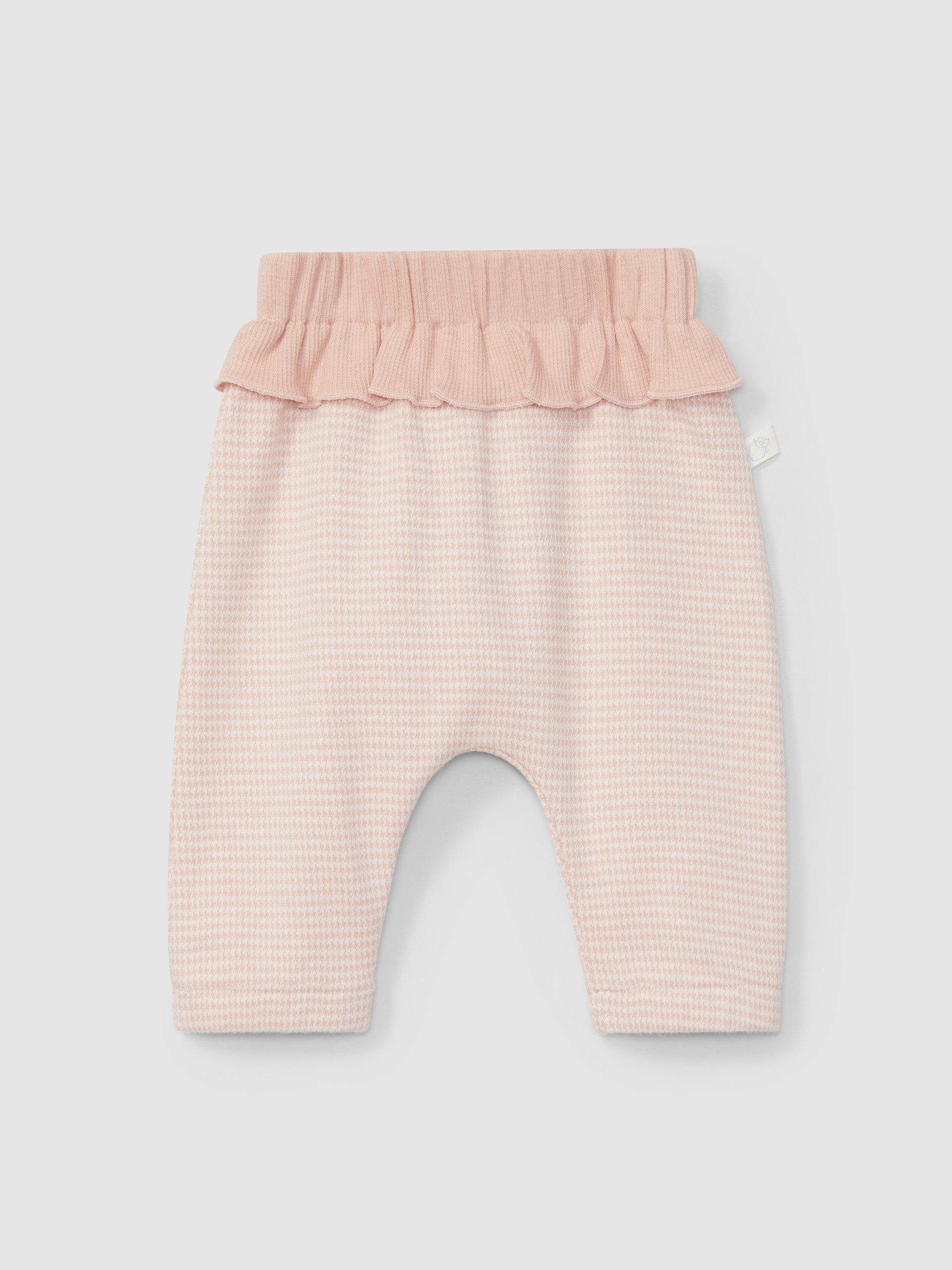 Pantalon pull-up en maille jacquard à pied-de-poule avec détail de volant