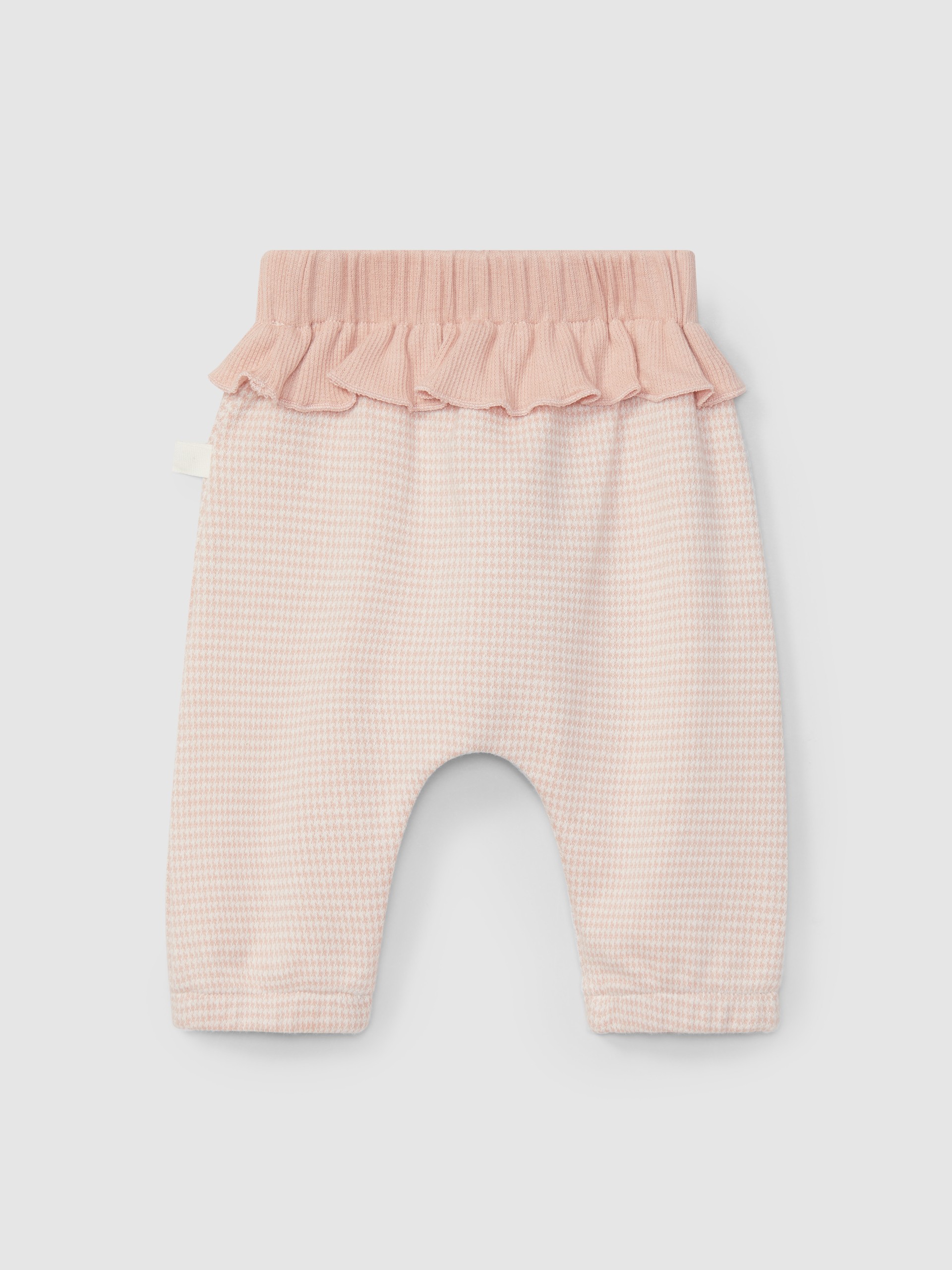 Pantalon pull-up en maille jacquard à pied-de-poule avec détail de volant