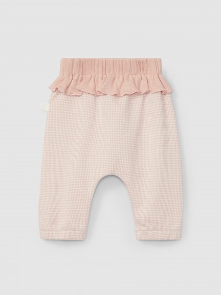 Pull-up pants in pied-de-poule jacquard knit with ruffled detail Pull-up pants in pied-de-poule jacquard knit with ruffled detail