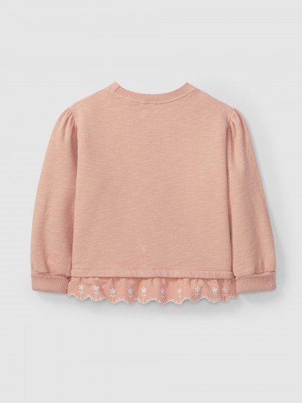 Sweatshirt with ruffle embroidered flowers Sweatshirt with ruffle embroidered flowers