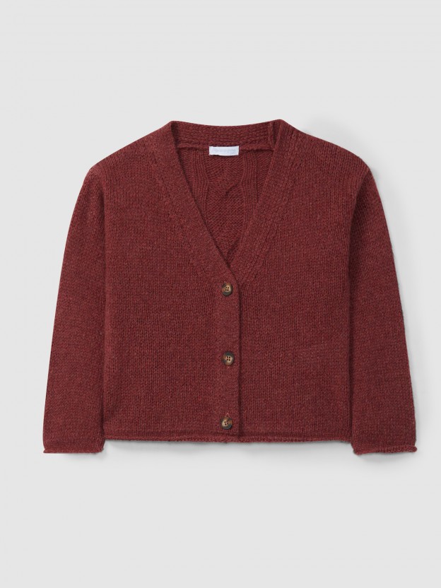 Knitted cardigan with braided detail at the back Knitted cardigan with braided detail at the back