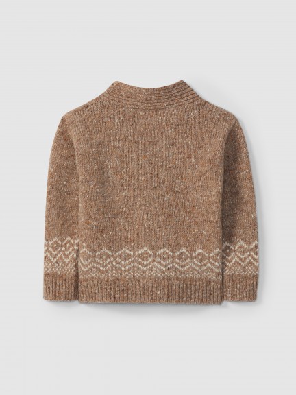 Casaco tricotado jacquard decote em bico Casaco tricotado jacquard decote em bico