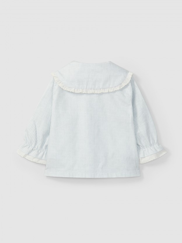 Blouse carreaux vichy avec détail de dentelle sur le col Blouse carreaux vichy avec détail de dentelle sur le col