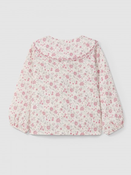 Blusa de gasa orgánica con delicado detalle de encaje Blusa de gasa orgánica con delicado detalle de encaje