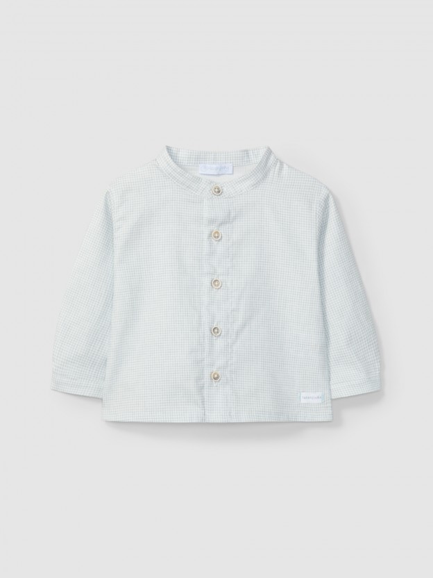 Mandarin collar vichy plaid shirt Mandarin collar vichy plaid shirt