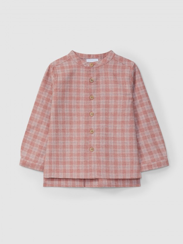 Plaid shirt mandarin collar Plaid shirt mandarin collar