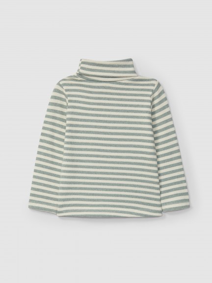 Camisola gola alta em malha jersey de riscas Camisola gola alta em malha jersey de riscas