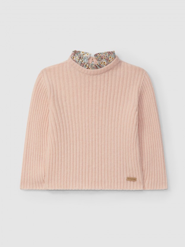 Camisola tricotada com gola amov�vel