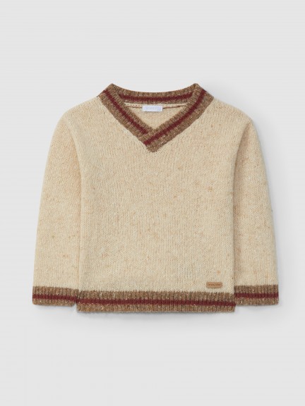 V-neck knitted jumper striped detail V-neck knitted jumper striped detail