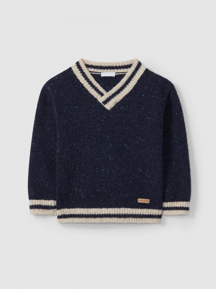 V-neck knitted jumper striped detail V-neck knitted jumper striped detail