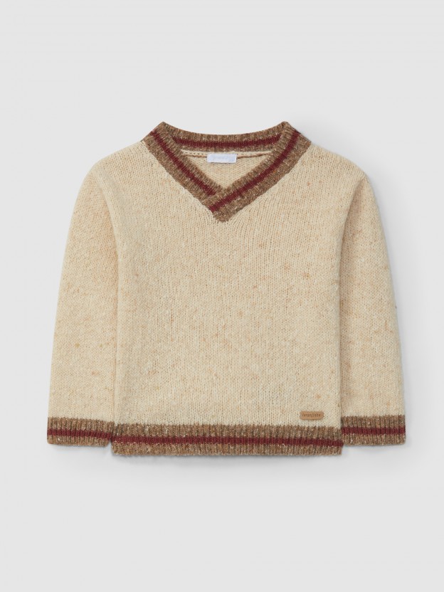 V-neck knitted jumper striped detail V-neck knitted jumper striped detail