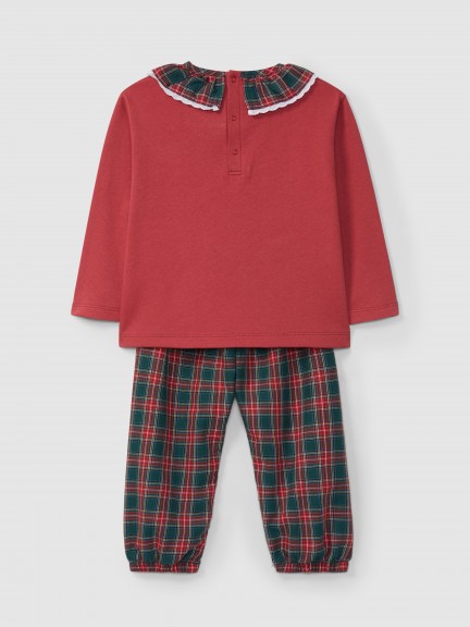 Pijama a cuadros con cuello de volante Pijama a cuadros con cuello de volante