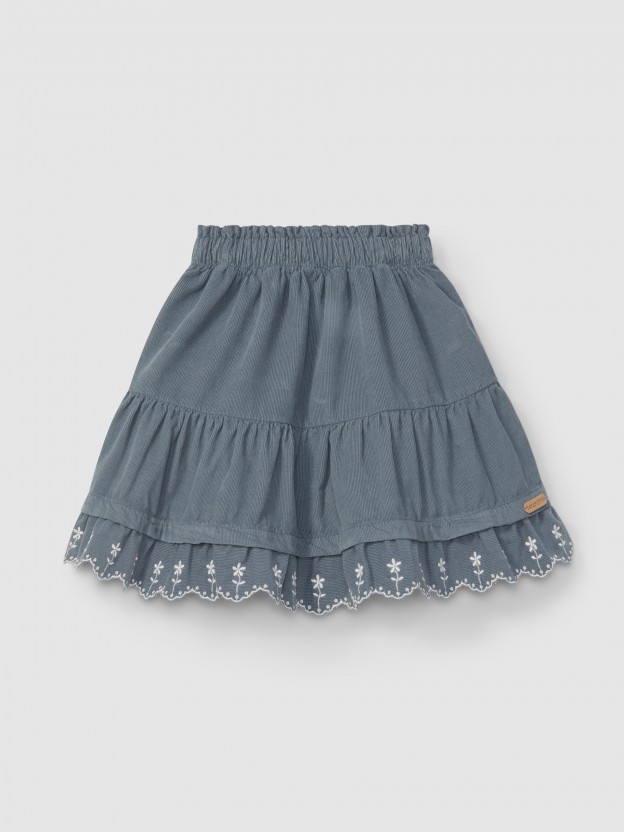 Skirt with ruffle with embroidered flowers Skirt with ruffle with embroidered flowers