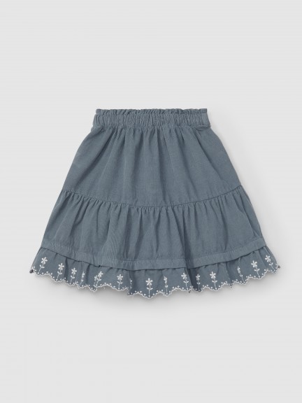 Skirt with ruffle with embroidered flowers Skirt with ruffle with embroidered flowers