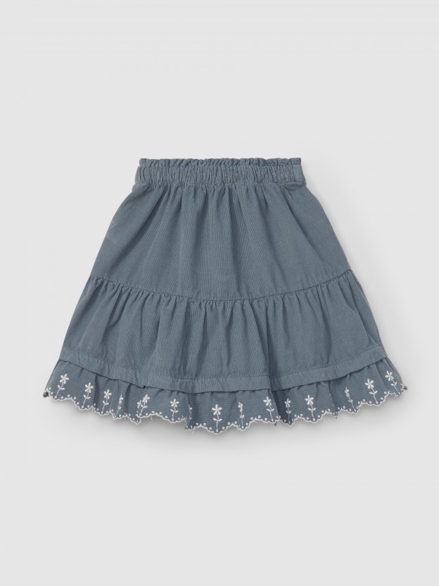 Skirt with ruffle with embroidered flowers Skirt with ruffle with embroidered flowers