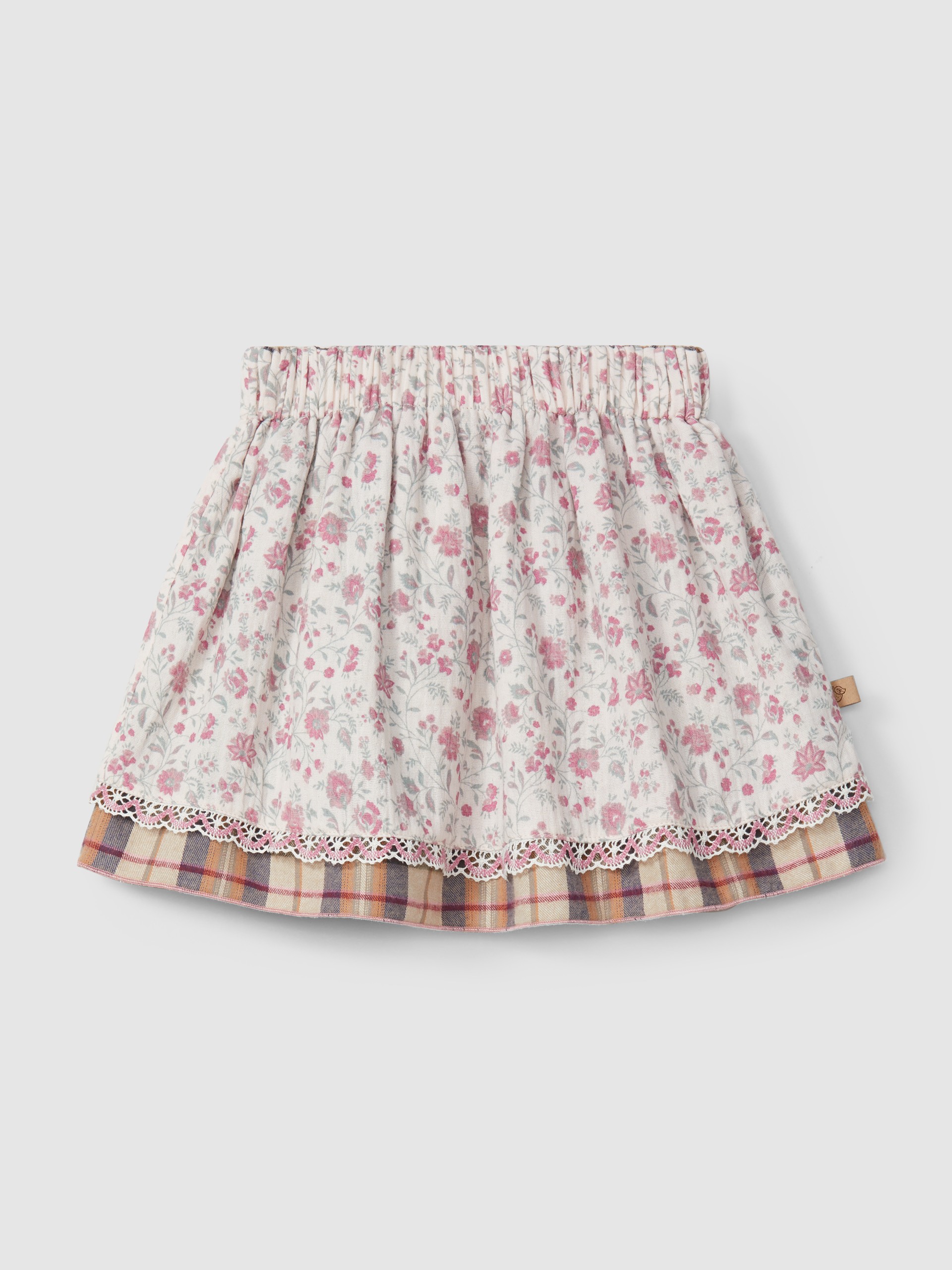 Reversible plaid and flower skirt
