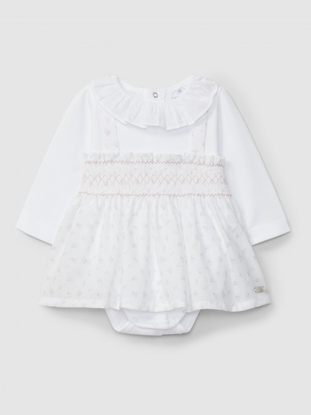 Robe deux en un � col � volant et jupe imprim�e