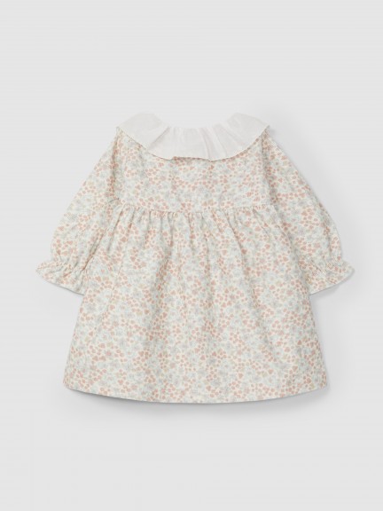 Vestido de pana floral y cuello bordado Vestido de pana floral y cuello bordado