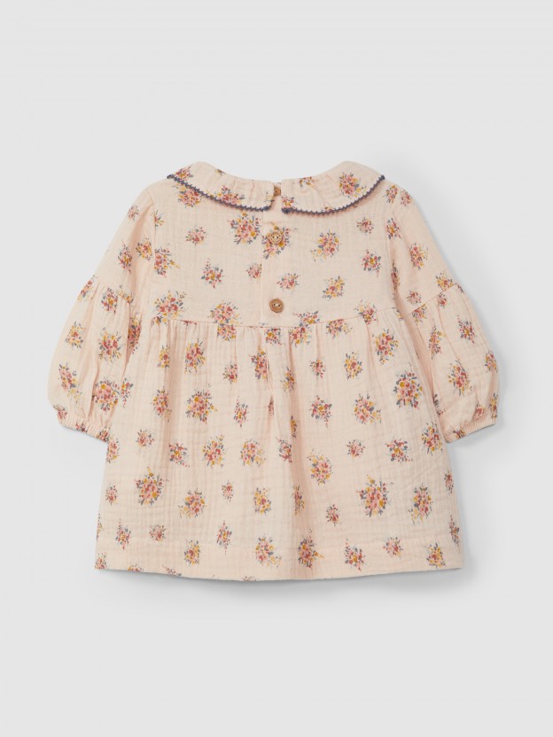 Vestido de flores com gola de folho Vestido de flores com gola de folho