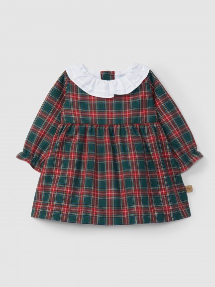 Vestido cuadros con cuello de volante Vestido cuadros con cuello de volante