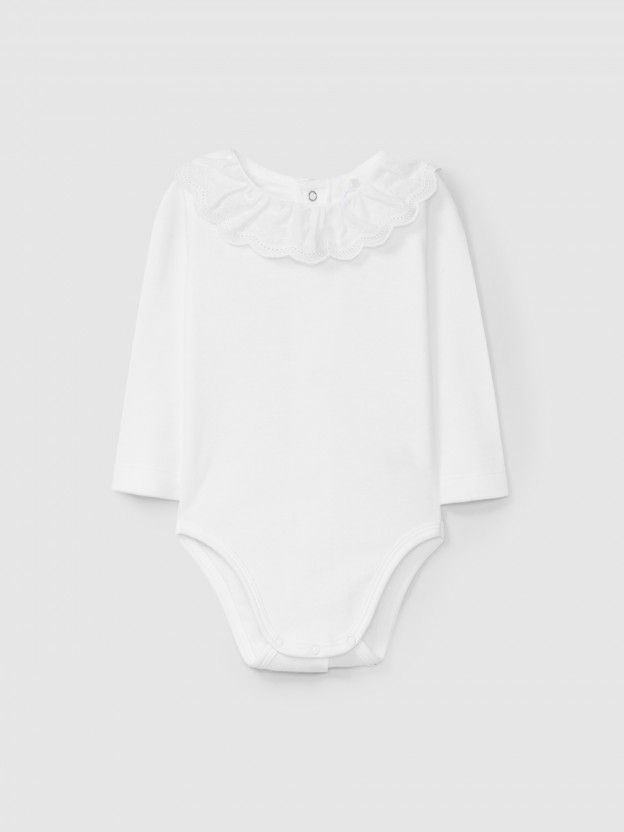 Bodysuit with lace ruffled collar Bodysuit with lace ruffled collar