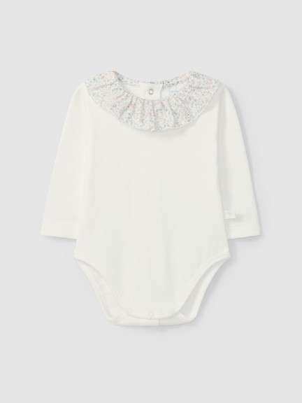 Bodysuit ribbed jersey with floral ruffled collar Bodysuit ribbed jersey with floral ruffled collar