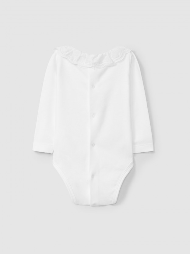 Bodysuit with lace ruffled collar Bodysuit with lace ruffled collar