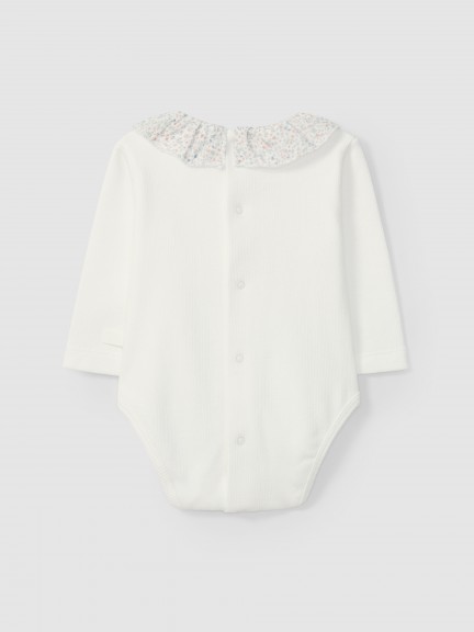 Bodysuit ribbed jersey with floral ruffled collar Bodysuit ribbed jersey with floral ruffled collar