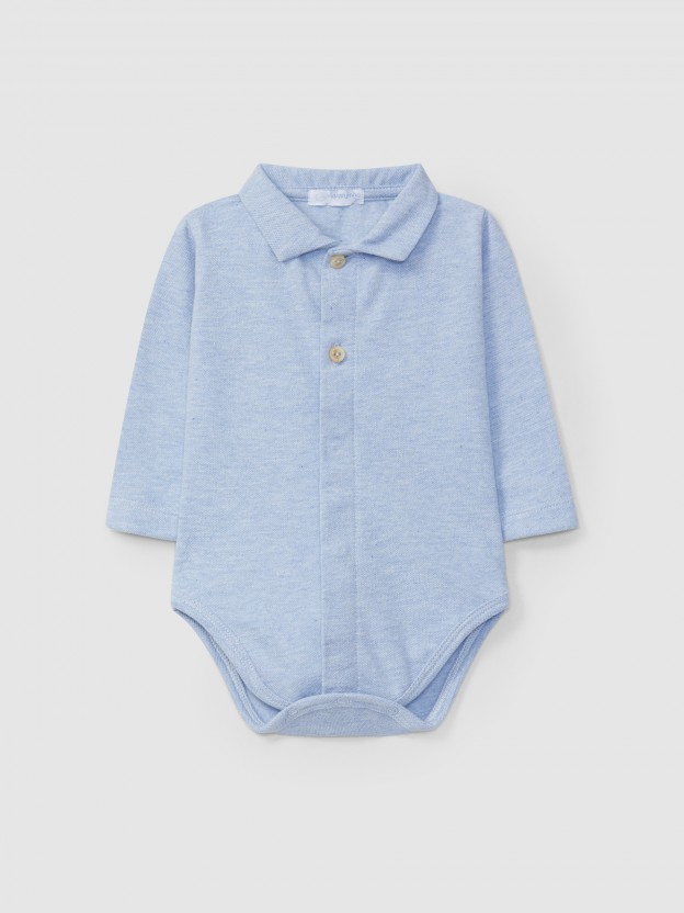 Pique bodysuit with pointy collar Pique bodysuit with pointy collar