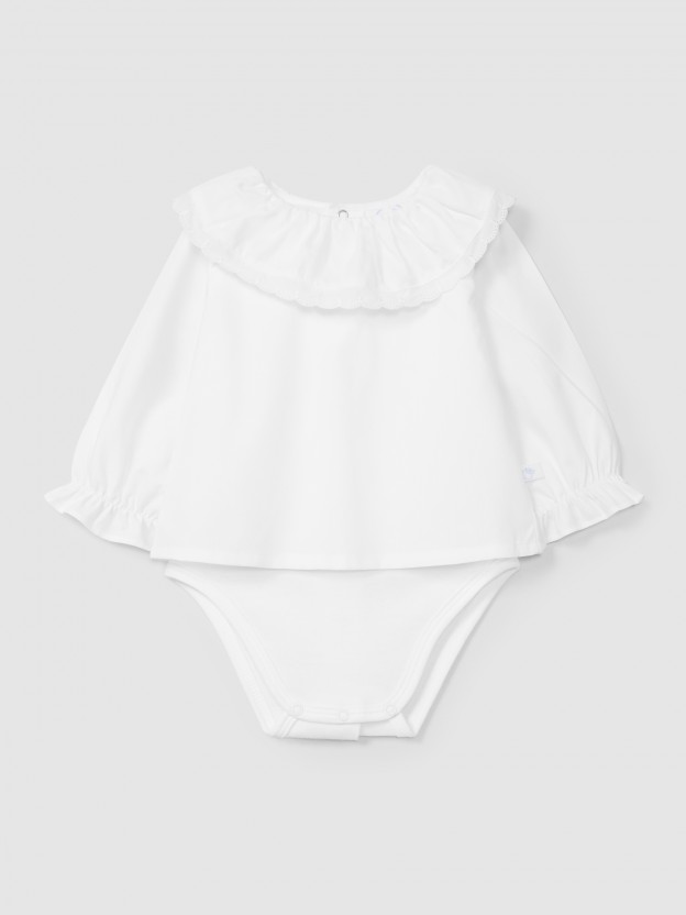 Body-blouse with embroidered ruffled collar Body-blouse with embroidered ruffled collar
