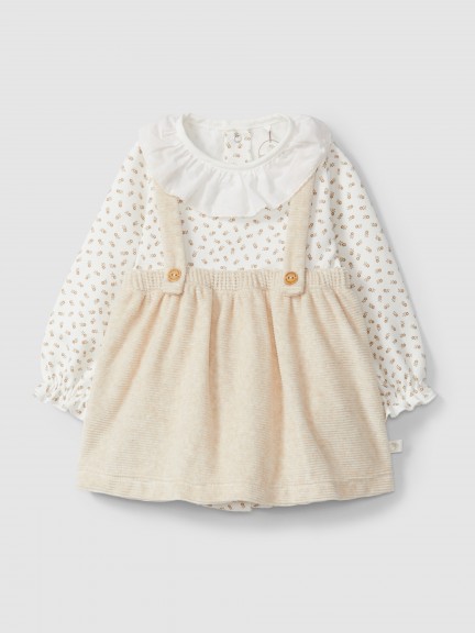 Two-in-one dress in ribbed velvet and ruffled embroidered collar Two-in-one dress in ribbed velvet and ruffled embroidered collar