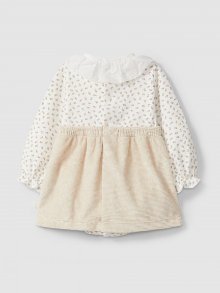 Two-in-one dress in ribbed velvet and ruffled embroidered collar Two-in-one dress in ribbed velvet and ruffled embroidered collar