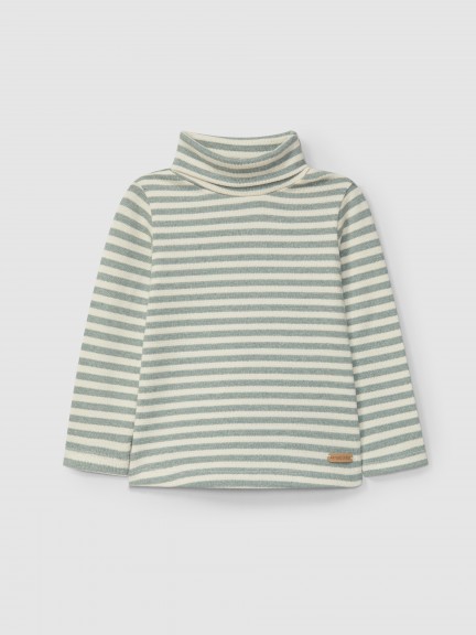 Pull col roul� en maille jersey � rayures