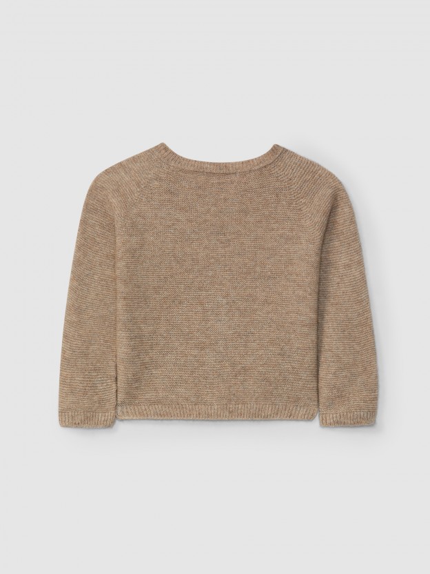 Knitted cardigan round neckline with cashmere